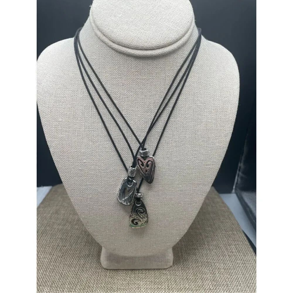Brighton Brazilian Heart Layered Necklace Three Strand Black Cord Retired 18"